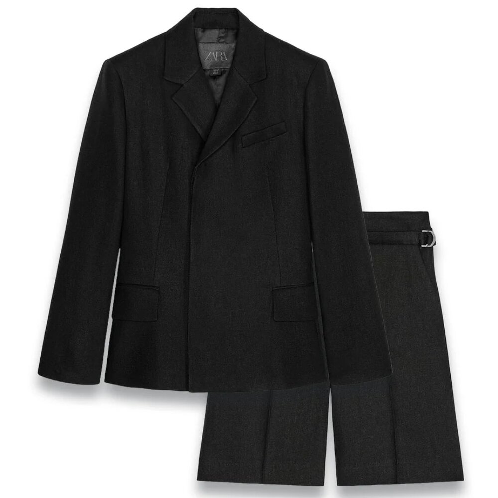 Zara Double-Breasted Linen-Blend Blazer and Bermuda Shorts XS NWT